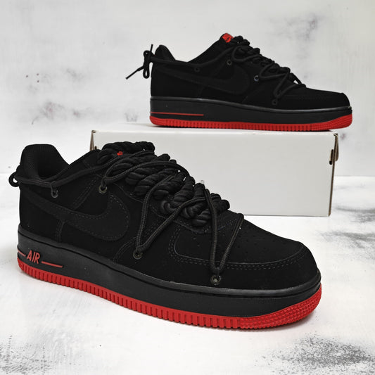 NKE AIR FORCE ONE CUSTOM TWO LACES BLACK RED SOLE